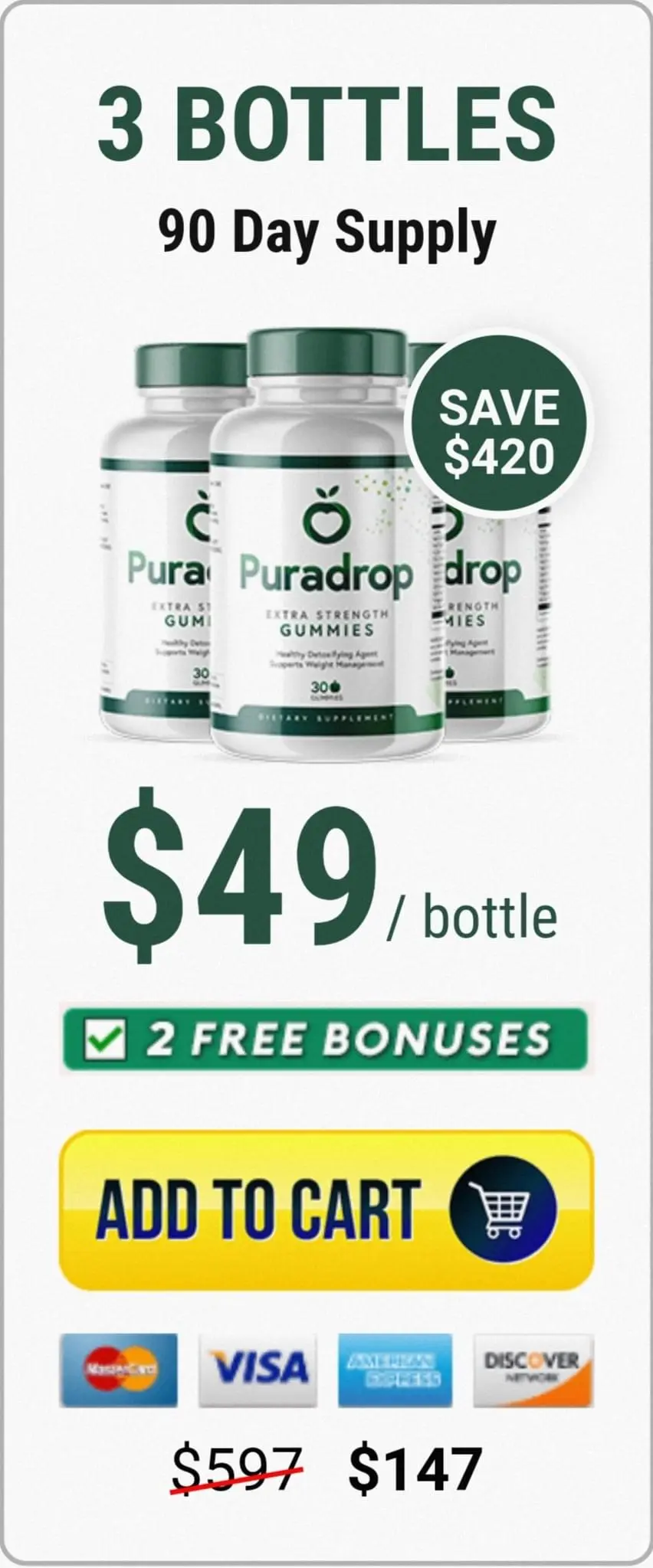 Puradrop Gummies 3 bottle price